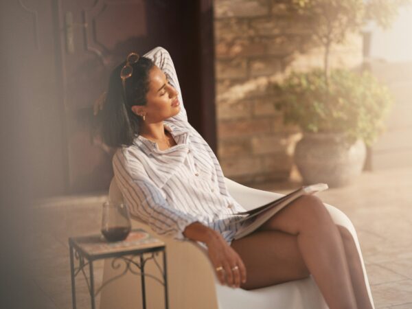 woman enjoying sunlight and stillness
